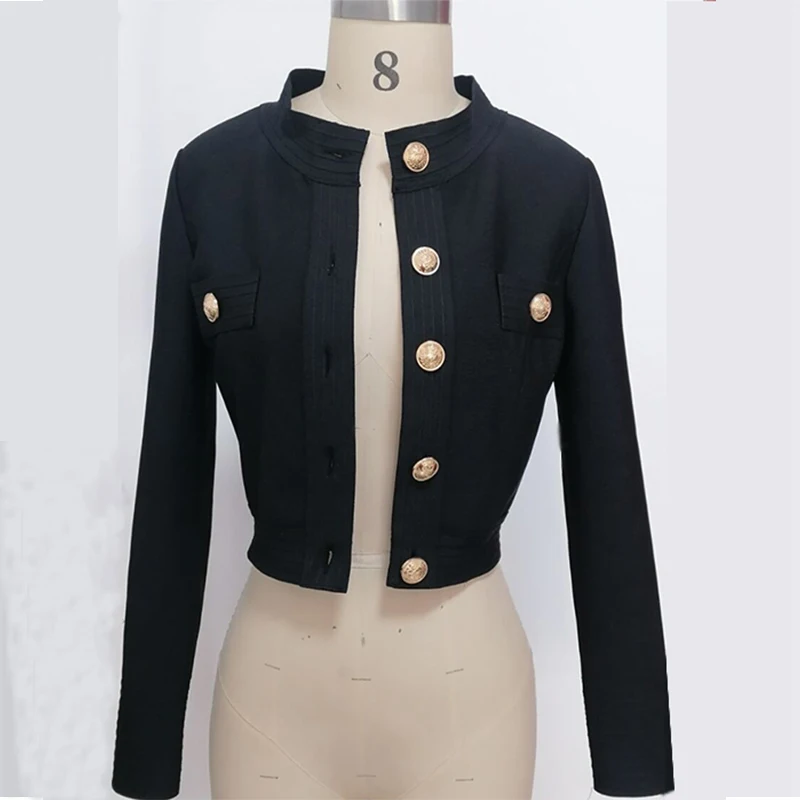 New Autumn Women\'s Long Sleeve Top Metal Buckle Jacket Bandage Casual Vacation Round Neck Black Jacket