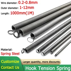 1M Length Wire Dia 0.2/0.4/0.5/0.8mm Strength Hook Tension Spring Pullback Spring Coil Extension Spring T Spring Steel OD 1-12mm