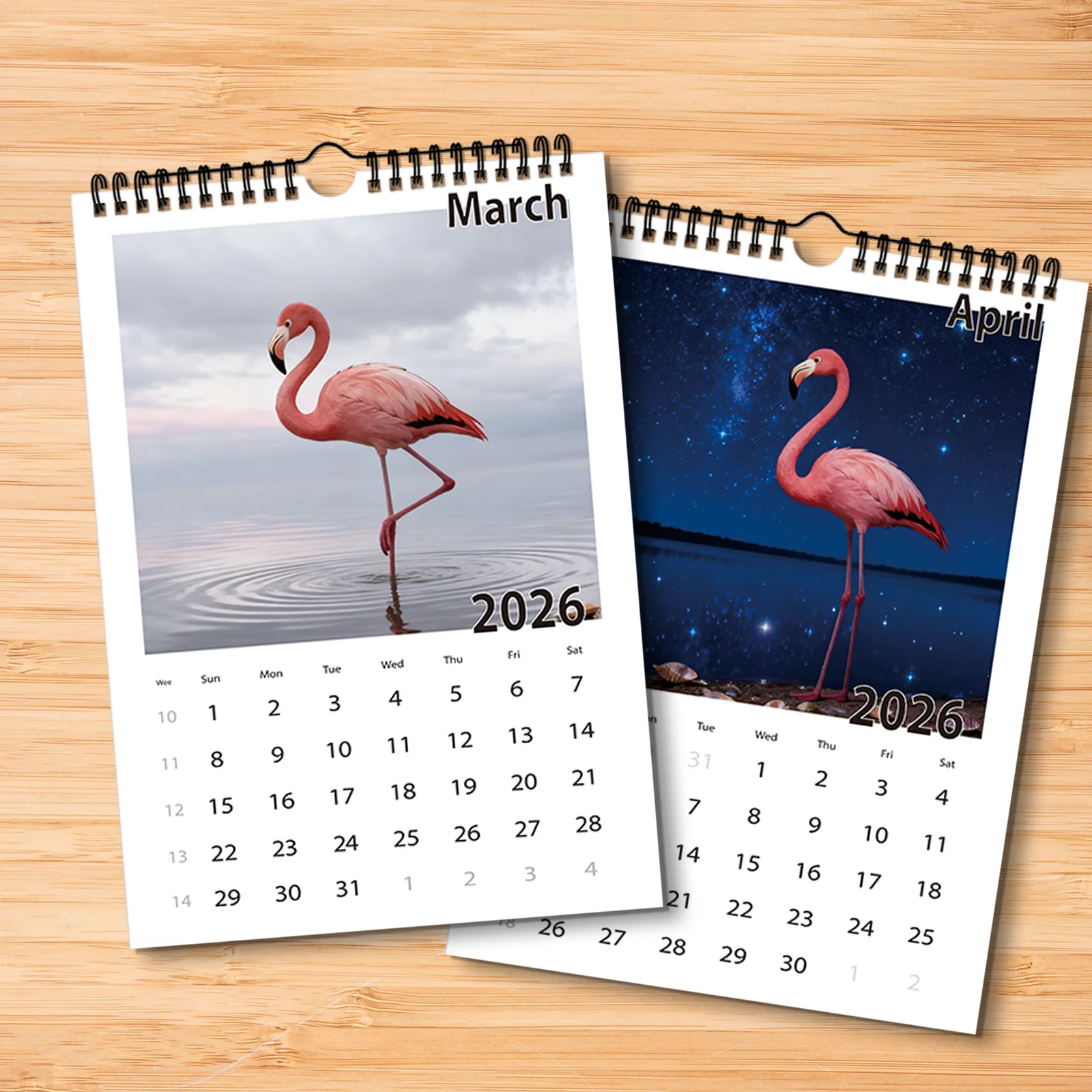 ปฏิทินนกฟลามิงโก้ที่หรูหรา 1 ชิ้น เหมาะสำหรับตกแต่งห้องทำงานที่บ้าน เหมาะสำหรับคนรักธรรมชาติและนก ของขวัญปีใหม่ที่สมบูรณ์แบบ