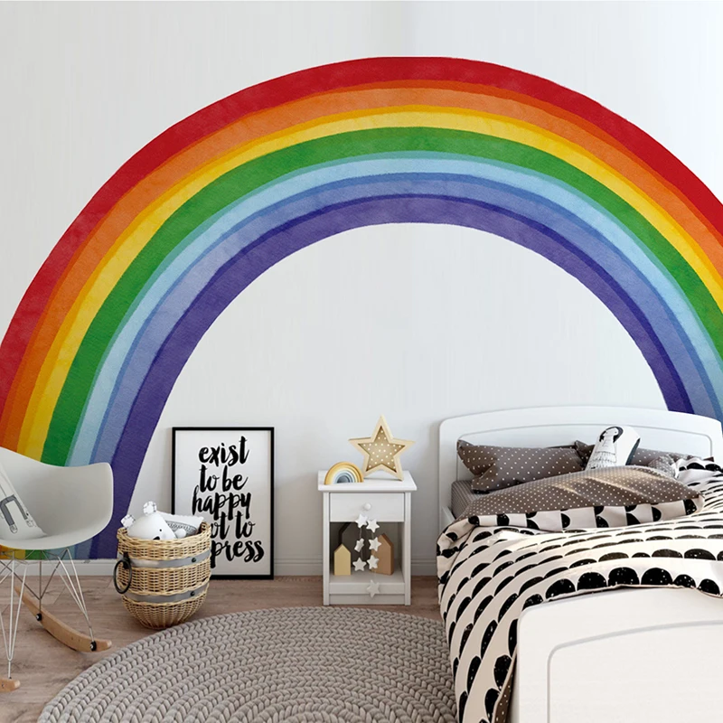 

Large Watercolor Rainbow Wall Stickers Removable Self-Adhesive Fabric for Kids Room Nursery Interior Wall Decoration Wallpaper