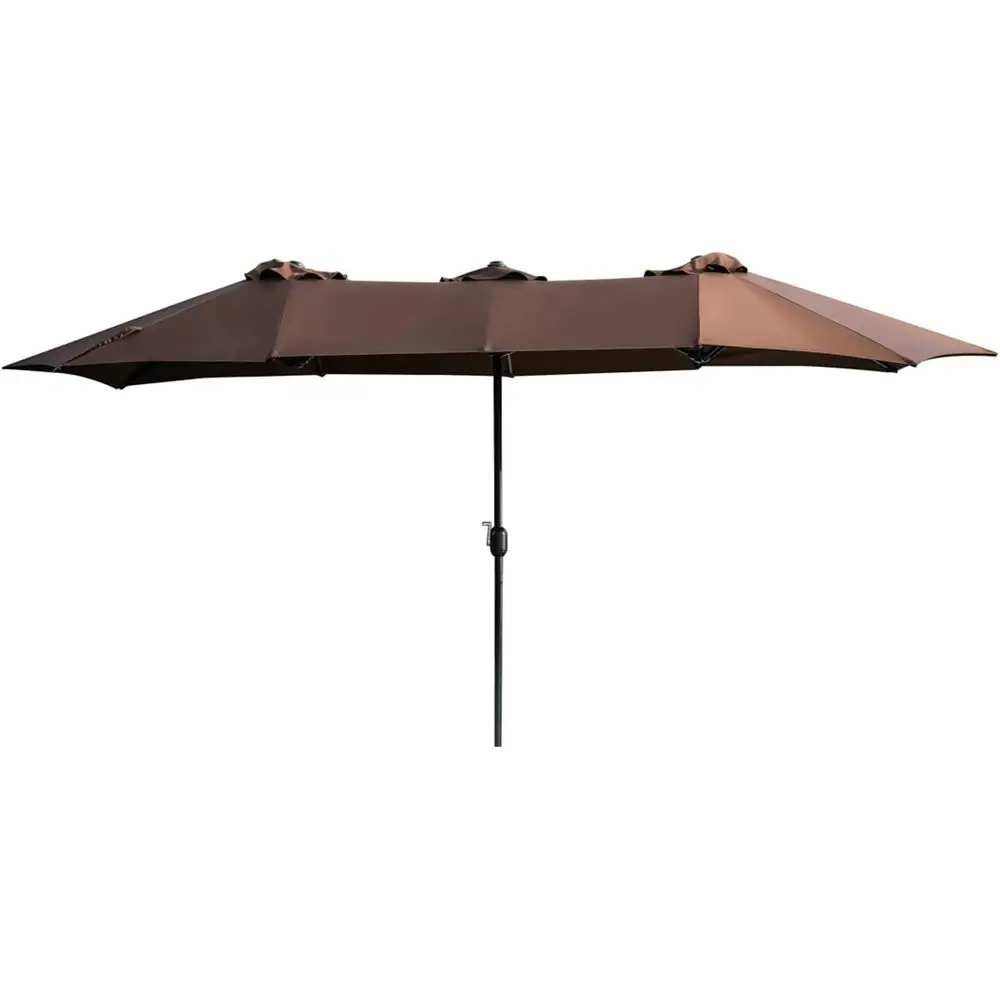 

15 t Double Sided Outdoor Umbrella Recular Large with Crank or Patio Shade Outside Deck or Pool, Brown