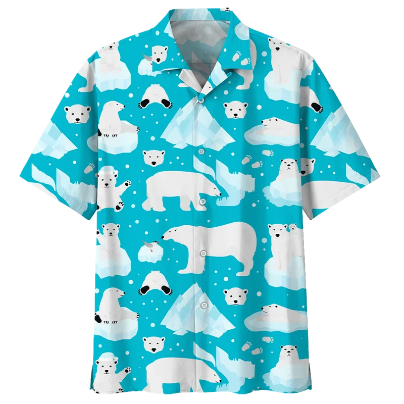 

Cute Polar Bear Pattern Aloha Shirt For Men 3D Printed Panda Animal Short Sleeve Loose Lapel Hawaiian Shirts Button Blouse