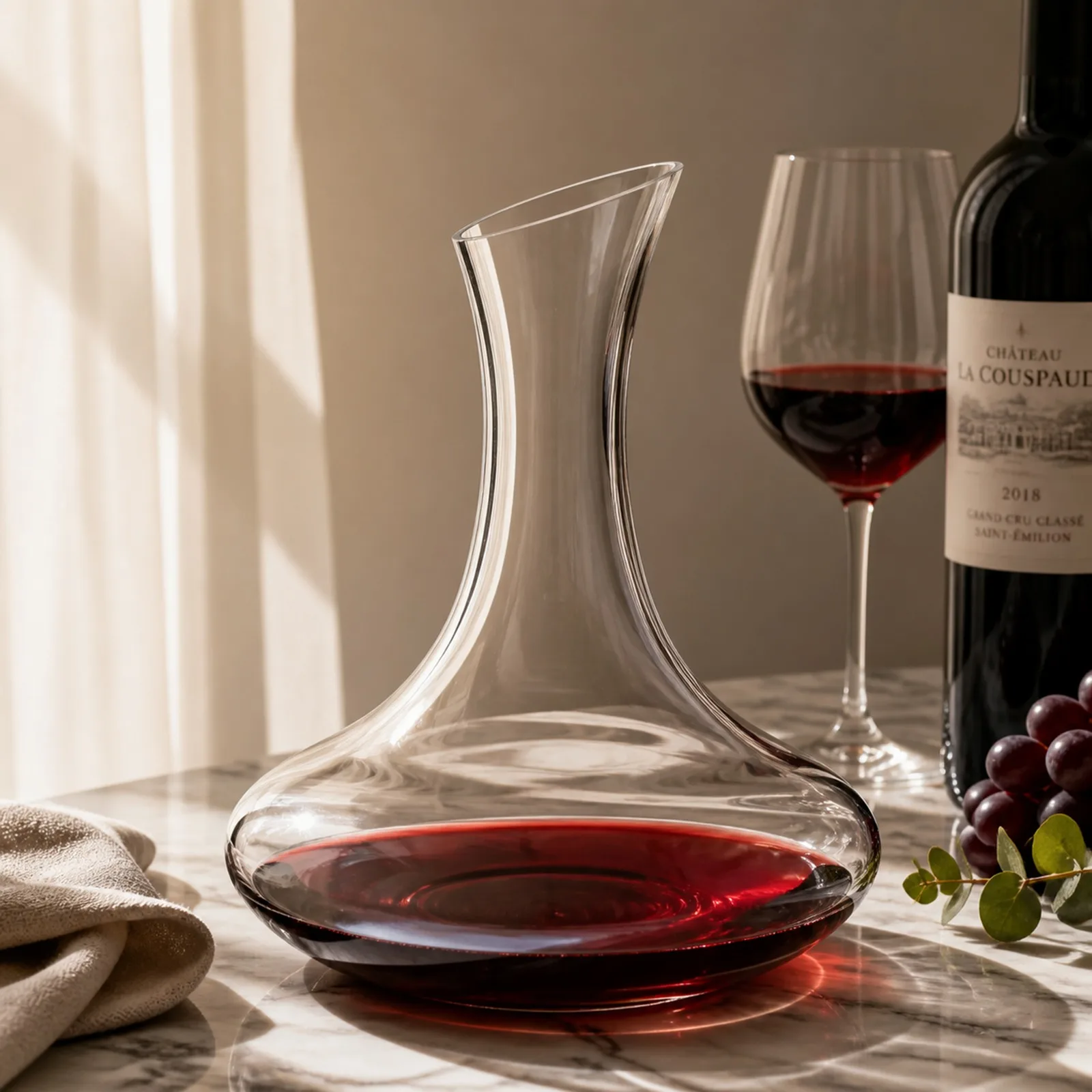 Carafe à vin en verre transparent 1,5 L, aérateur à vin rouge avec design de col élégant et base large, carafe en verre pour l'oxygénation et un service de table raffiné