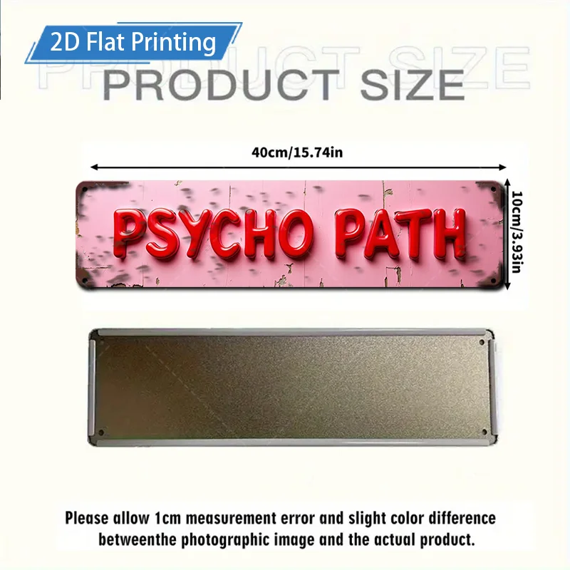 1 قطعة علامة معدنية ، 4x16 بوصة "الوردي الريفي 'PSYCHO PATH' علامة معدنية لديكور المنزل العتيق"