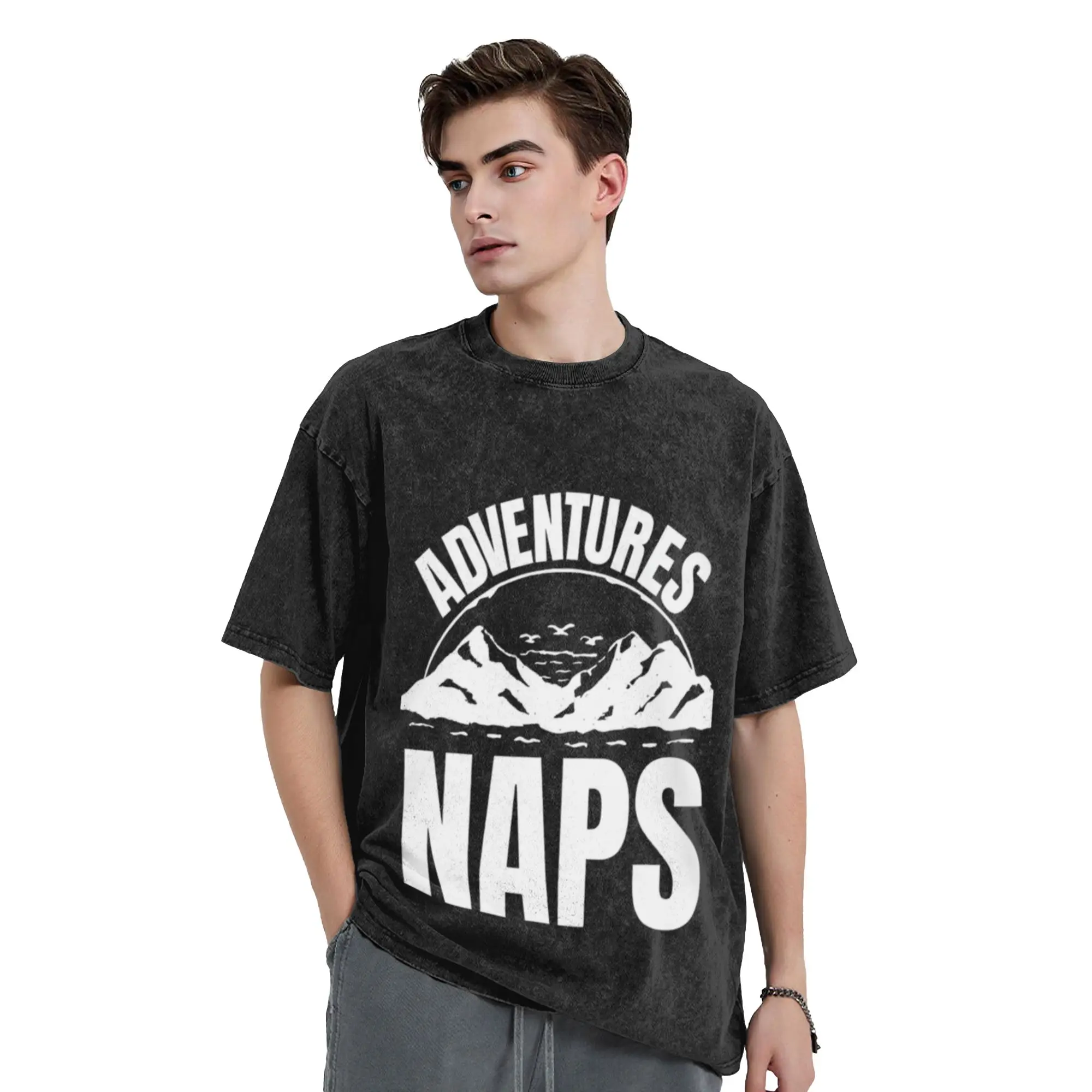 Adventures and Naps Inspirational Outdoor Lifestyle Graphic Design Classic Chic A Vintage Oversized Cotton T-Shirts