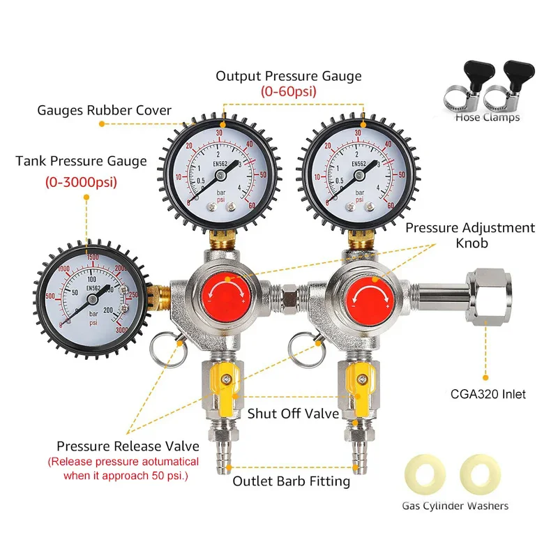 0-60 PSI x CGA320 Inlet Kegerator Beer Pressure Regulator 3
