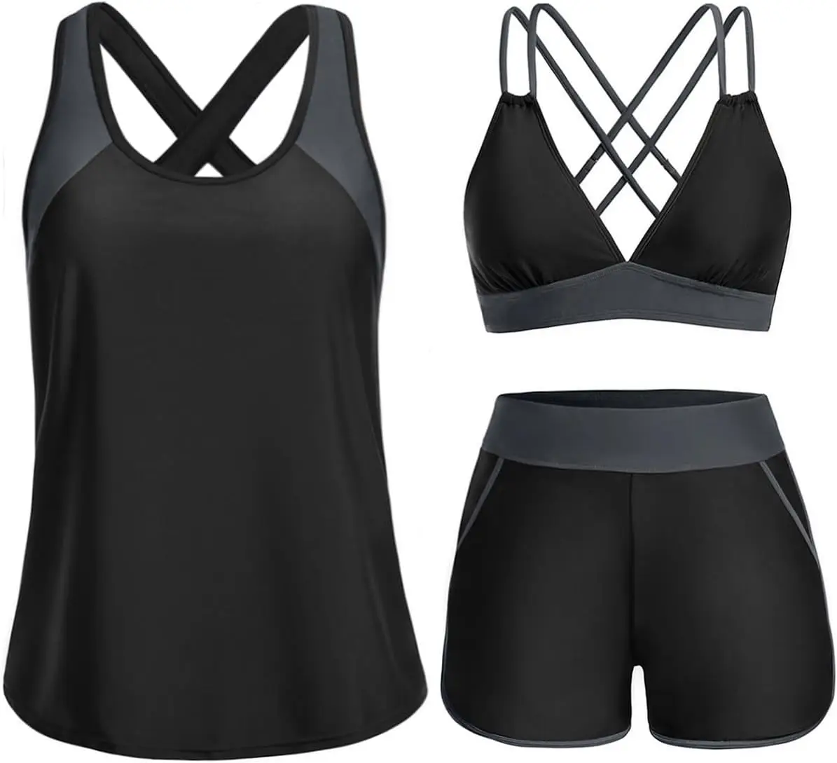 

Women 3 Piece Tankini Swimsuits - Tummy Control Tank Top with Bra Modest Bathing Suit with Pockets Boyshorts Bottom 2026