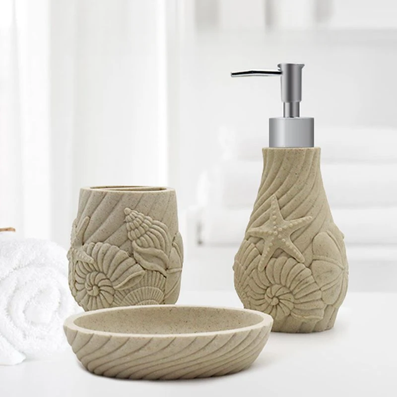 

Bathroom Wash Three Piece Set Sandstone Relief Three Piece Set Household Lotion Bottle Soap Dish Gargle Cup Bathroom Accessories