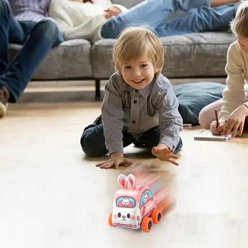 Mini coches de dibujos animados para niños pequeños, camiones de potencia de fricción, vehículos blandos, coches extraíbles para niños de 1 a 3 años