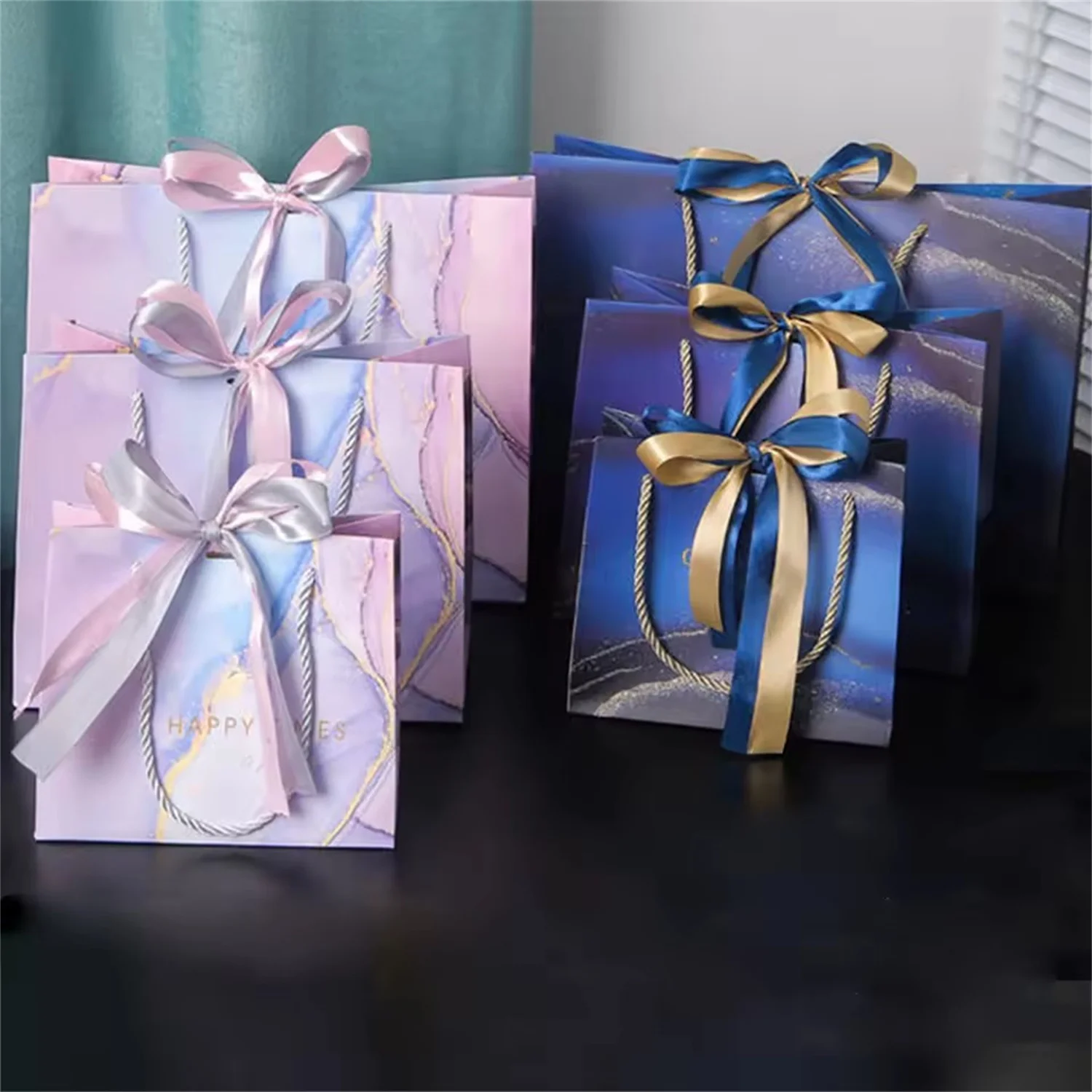 

24pcs Paper Wedding Party bag Custom Jewelry Package with Gold Pink Bow Shopping Baby Shower Birthday Candy Packaging