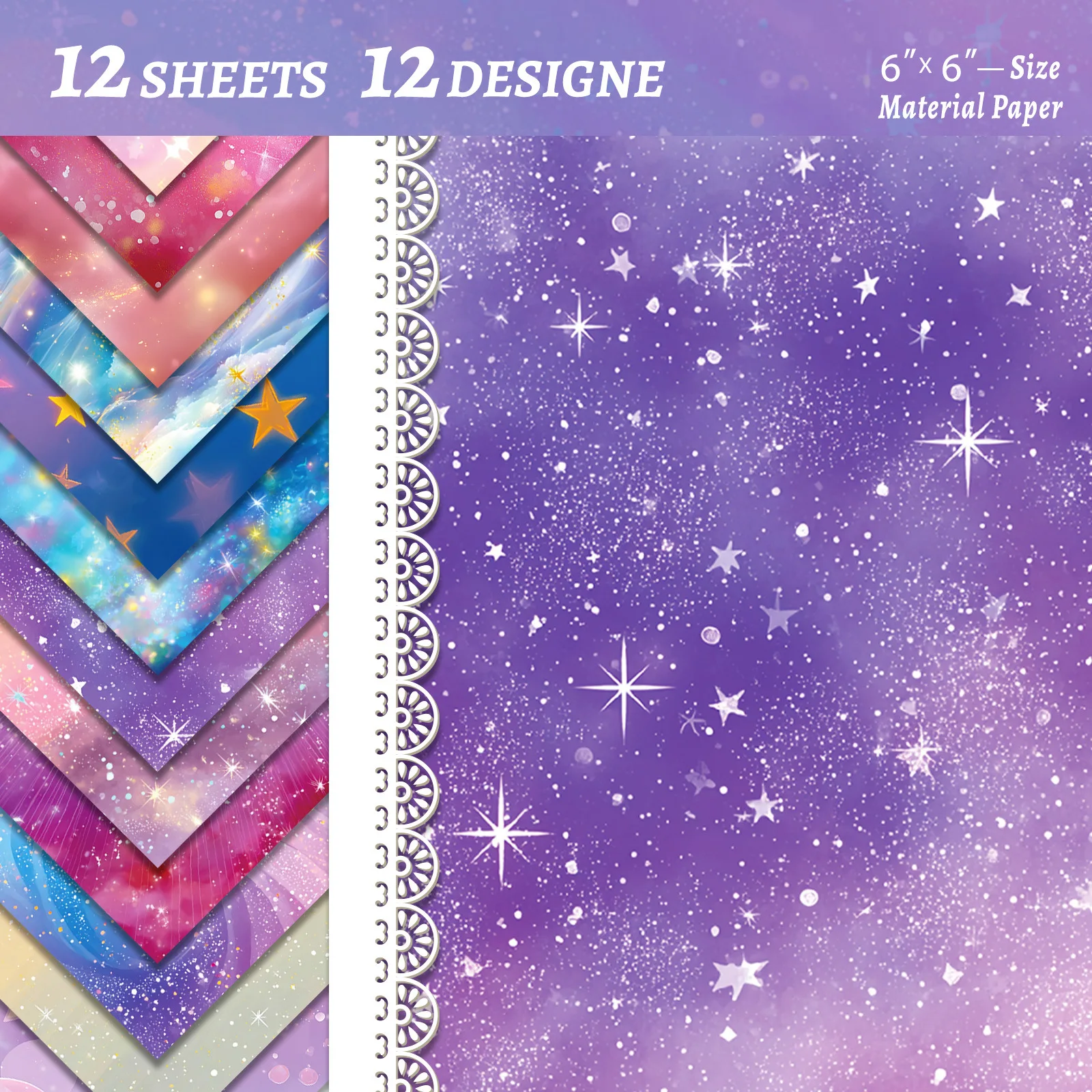 12 sheets/pack Sparkling Star Material Paper Dreamy Sweet DIY Creative Account Background Paper