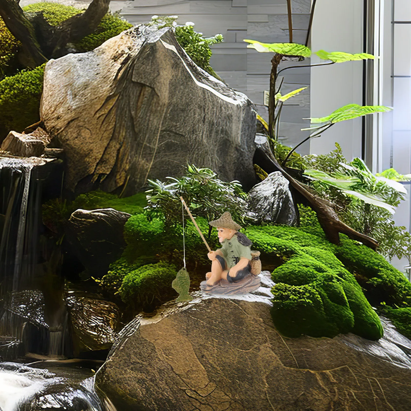 

Delicate Fisherman Statue Sturdy PVC Material for Aquarium Garden Desktop Office Micro Landscape Decoration Aquarium Decoration