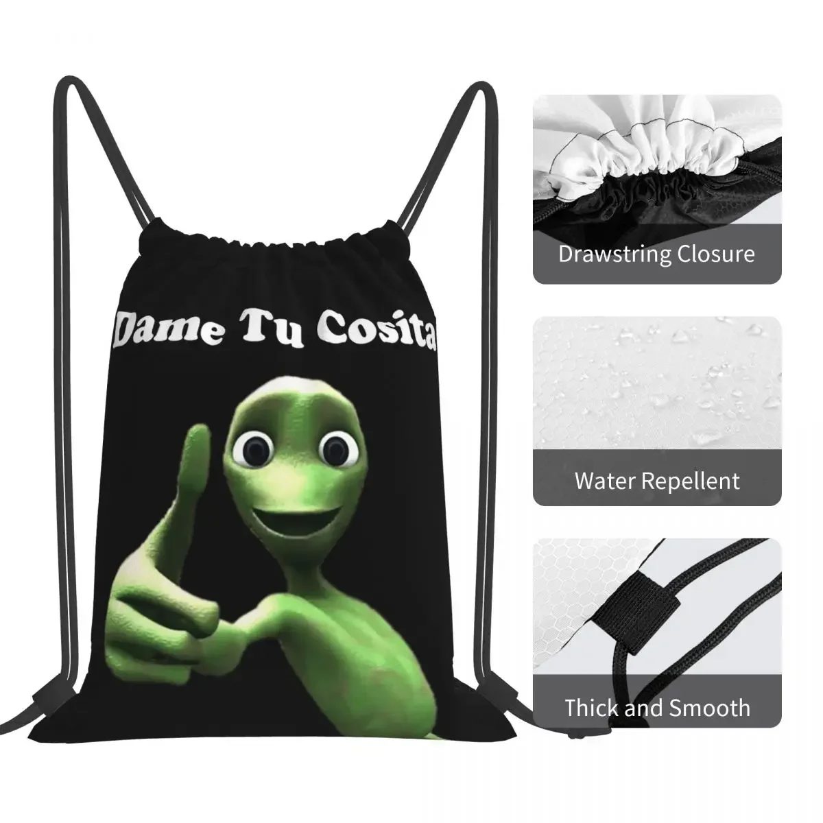 Dame Tu Cosita (흰색) 배낭, 캐주얼 휴대용 드로스트링 백, 드로스트링 번들 포켓 스포츠 가방, 여행 학생용 책가방