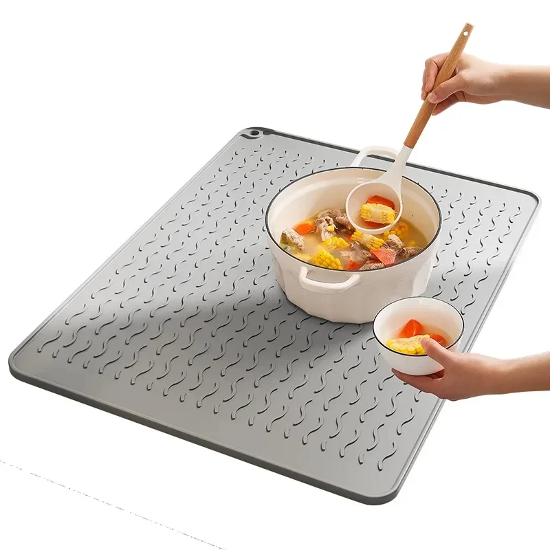 Dish Drying Mat for Kitchen Counter Silicone Drain Pad Heat-resistant Anti-slip Pot Dish Cup Pad Tableware Cushion Tray Placemat