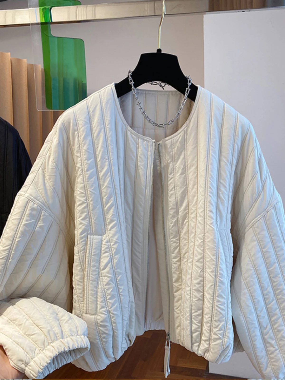 

Women's Thiened Casual down Cotton Jaet Lightweight Loose Fit Winter Warm Stitching Stripe Design Long Sve Zipper Coat