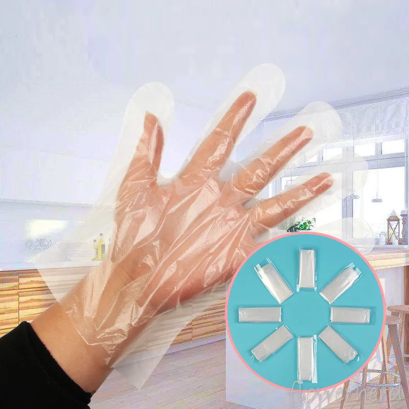 200pcs / 100 Pairs Disposable Gloves Environmentally-friendly Transparent Individual Packaging Dust-proof Oil-proof PE Gloves