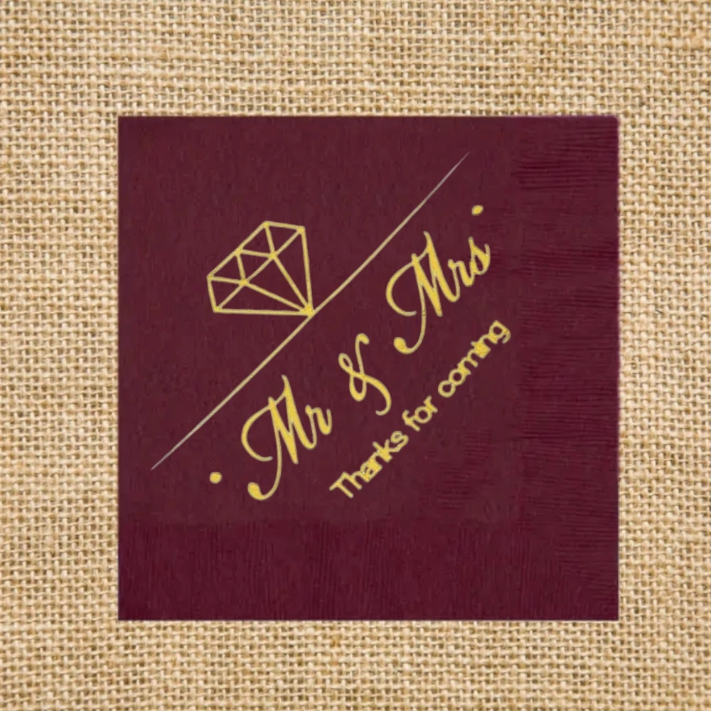 50pcs Custom Gold Foil Wedding Napkins for Wedding Reception -  Mr and Mrs Napkins Wedding Cocktail Napkins Beverage Dessert