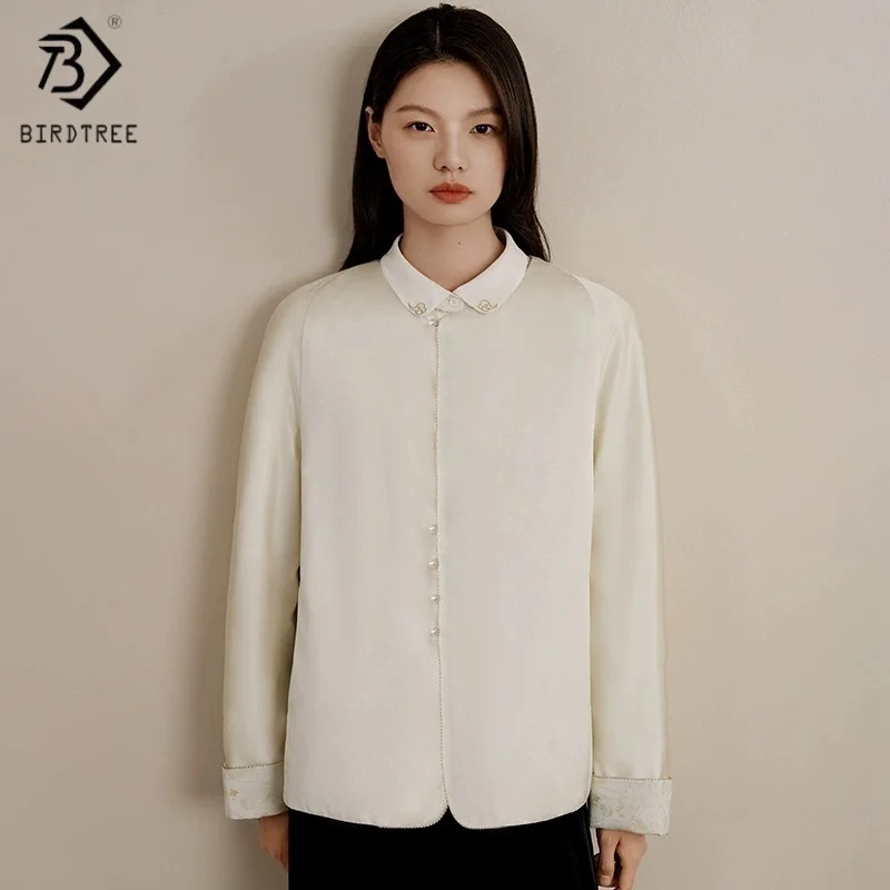 

Пальто в китайском стиле из 100% шелка с наполнителем птичьего дерева, женский жаккардовый кардиган с круглым вырезом, новые куртки осень-зима 2025 T5O105JF