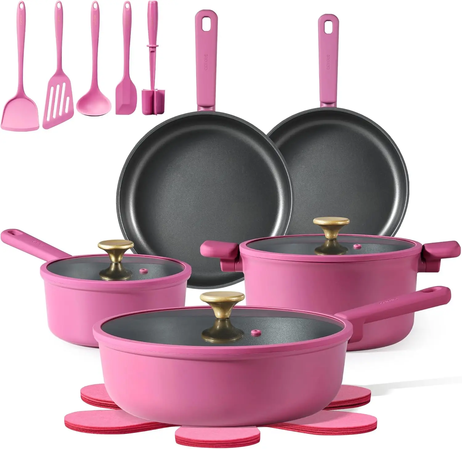 

Non-Stick Cookware Set with Silicone Tools and Pan Protectors, 16-Piece Kitchen Cooking Collection