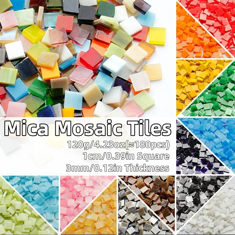 120g/4.23oz(Approx. 180pcs) 1cm/0.39in Square Mica Mosaic Tiles 3mm/0.12in Thickness Colorful Mosaic Materials DIY Crafts Tile