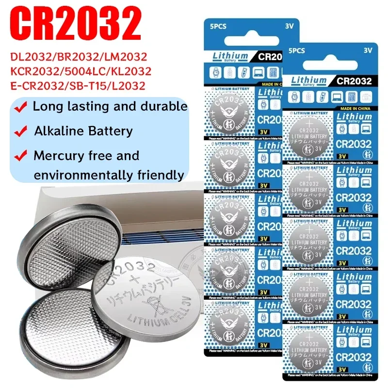 3V CR2032 Lithium Button Battery BR2032 ECR2032 LM2032 5004LC Coin Cell Watch Toy Clock Car Remote Control Calculator Batteries