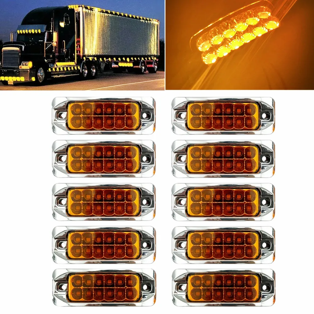 

10PCS 12LED Truck Side Lights Universal Side Marker light Car LED Strobe Indicator Lights Red/ Yellow/White/Blue/Green Lamp