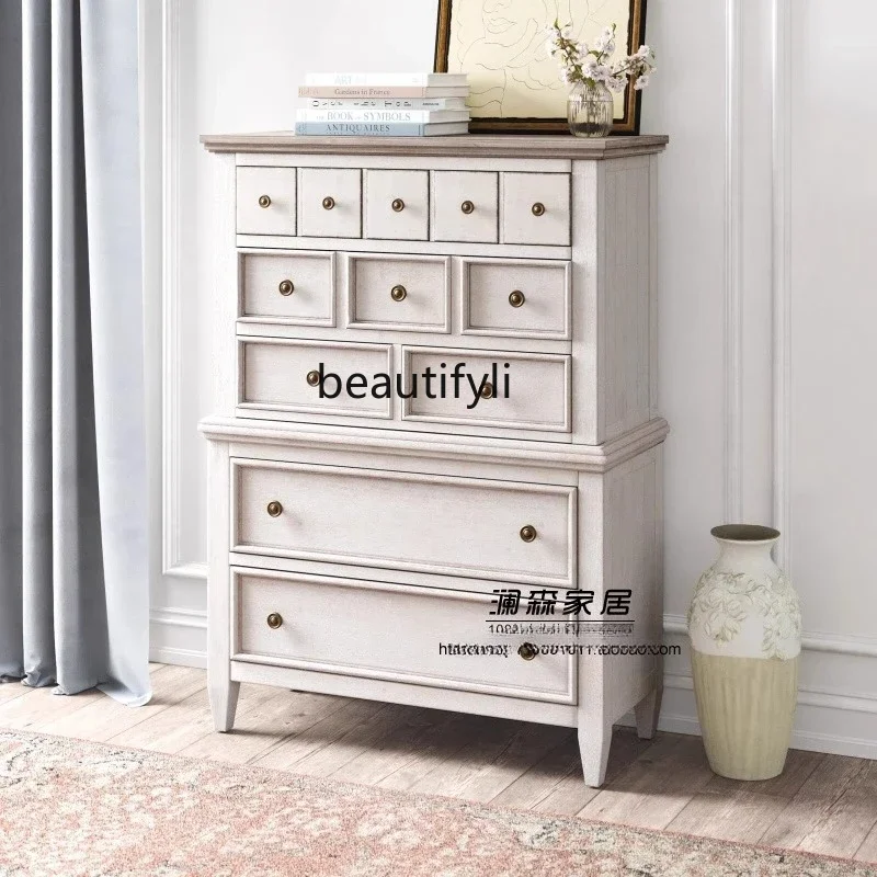 

American retro old solid wood chest, bedroom storage storage cabinet, French decorative entrance cabinet
