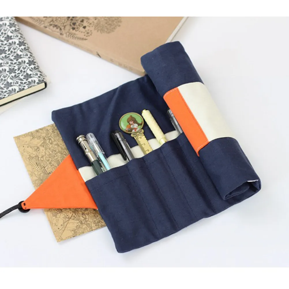 

Canvas Portable Wear-Resistant Handmade Rolling Pencil Roll Wrap Pouch Organizer Holder for Color Matching Sketching Drawing