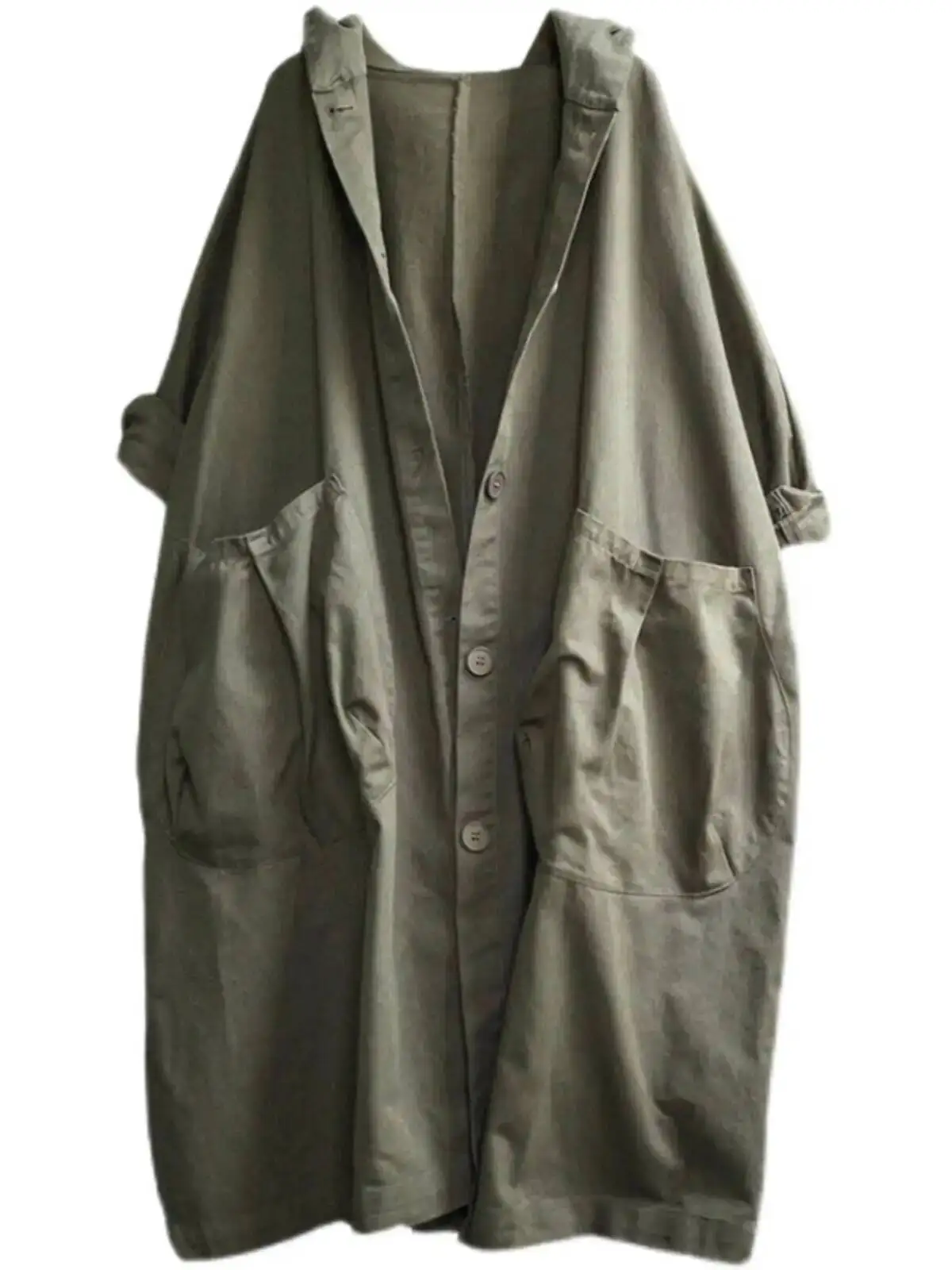 

2026 Spring Women's Windbreaker Trench Coat Japanese Hooded Design Large Pocket Over The Knee Mid Length Loose Outerwear