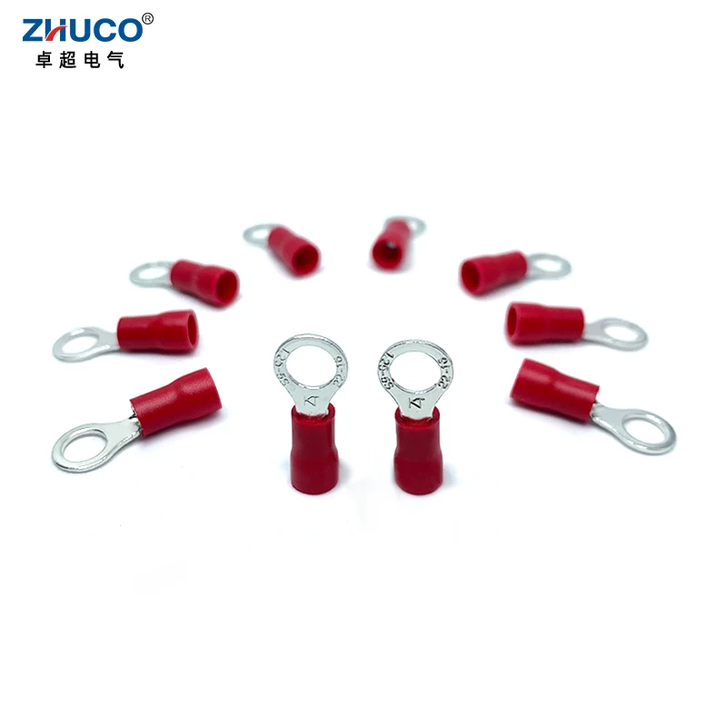 100pcs RVS1.25-5 Ring Round Red Pre-Insulating Electrical Copper Wire Connector 22-16 AWG Cable Crimp Terminal 0.5-1.5mm2