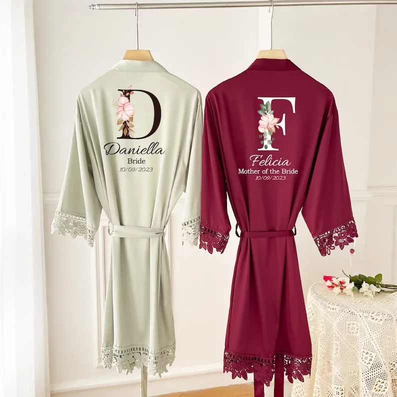 Personalised Satin Lace Robe Bridesmaid Robes Wedding Robe Bride Robe Mother of The Bride Robe Dressing Gown Bridal Party