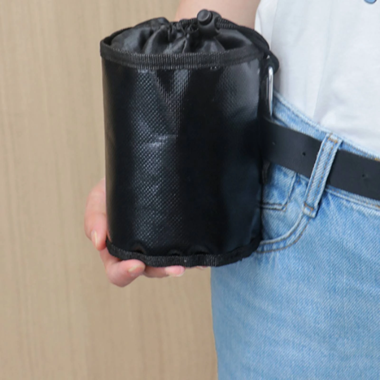 Tool Waist Pouch Drawstring Closure Tool Belt Pouch Work Gear Carabiner Clip Heavy-Duty