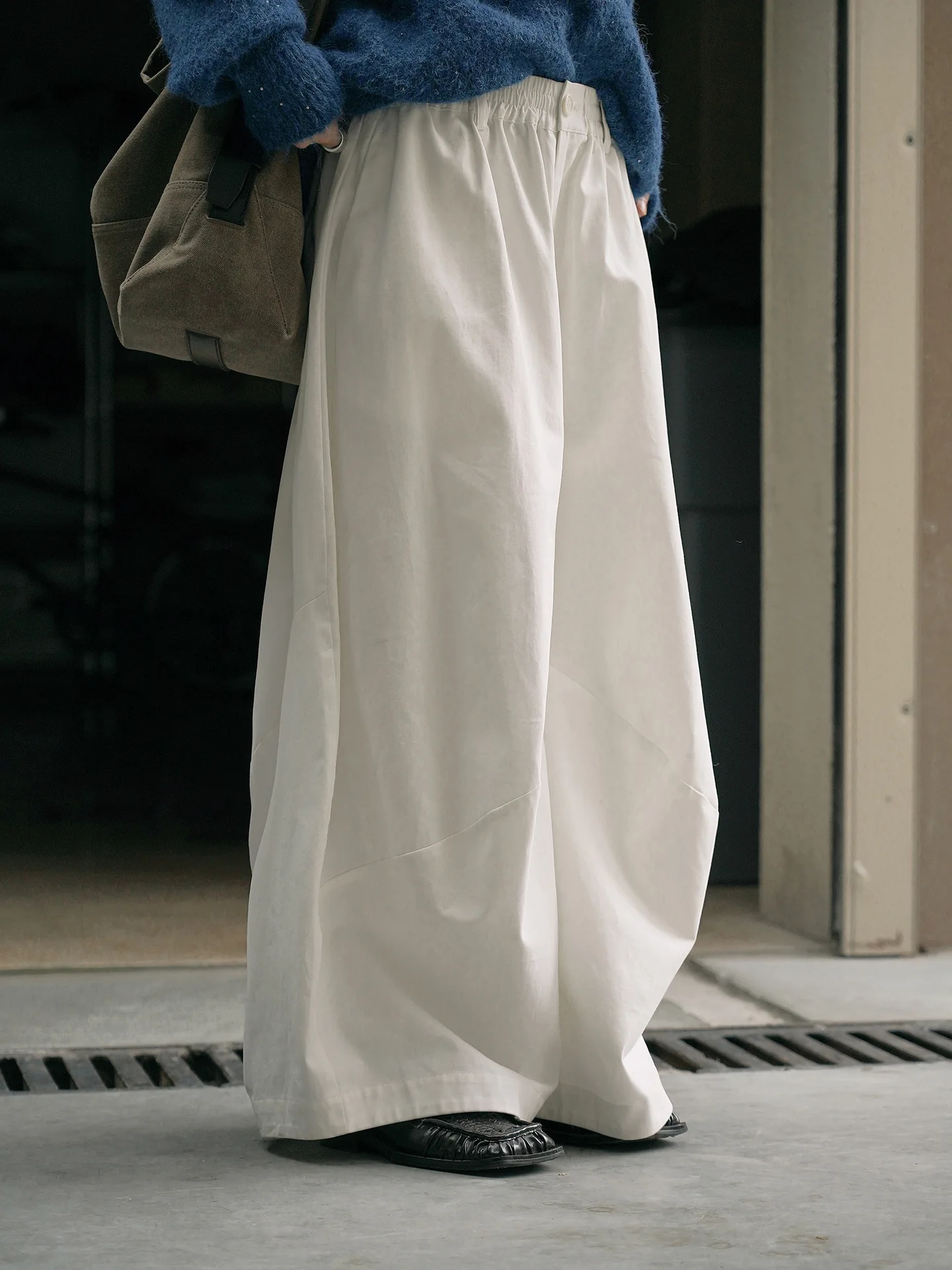 겨울 신상 한국 심플 편안한 밴딩 캐주얼 팬츠 루즈 와이드 레그 팬츠 여성용