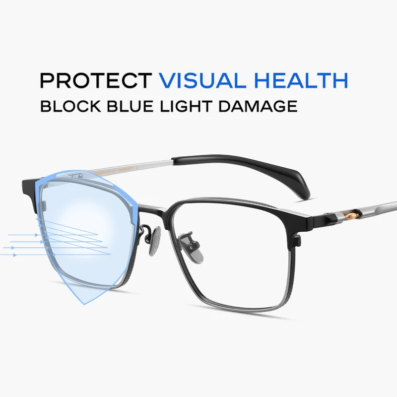 CAPONI وصفة طبية الرجال نظارات التيتانيوم النقي نظارات الكمبيوتر التقدمية الكلاسيكية مكافحة بلو راي القراءة النظارات السوداء PJ7527
