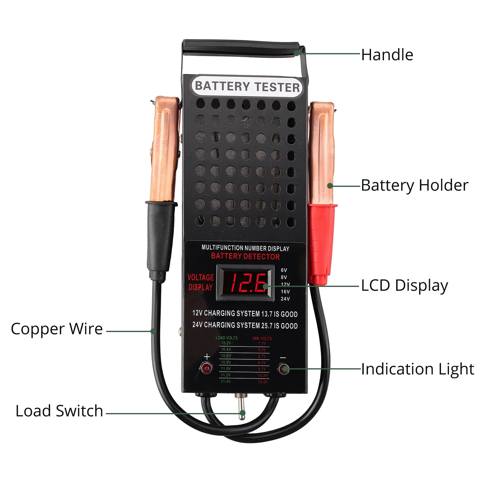 Automotive 6/8/12/24V Battery Load Tester  Voltmeter Voltage Tester LCD Display for Car,RV, Motorcycles, ATV, Boats, Vehicle