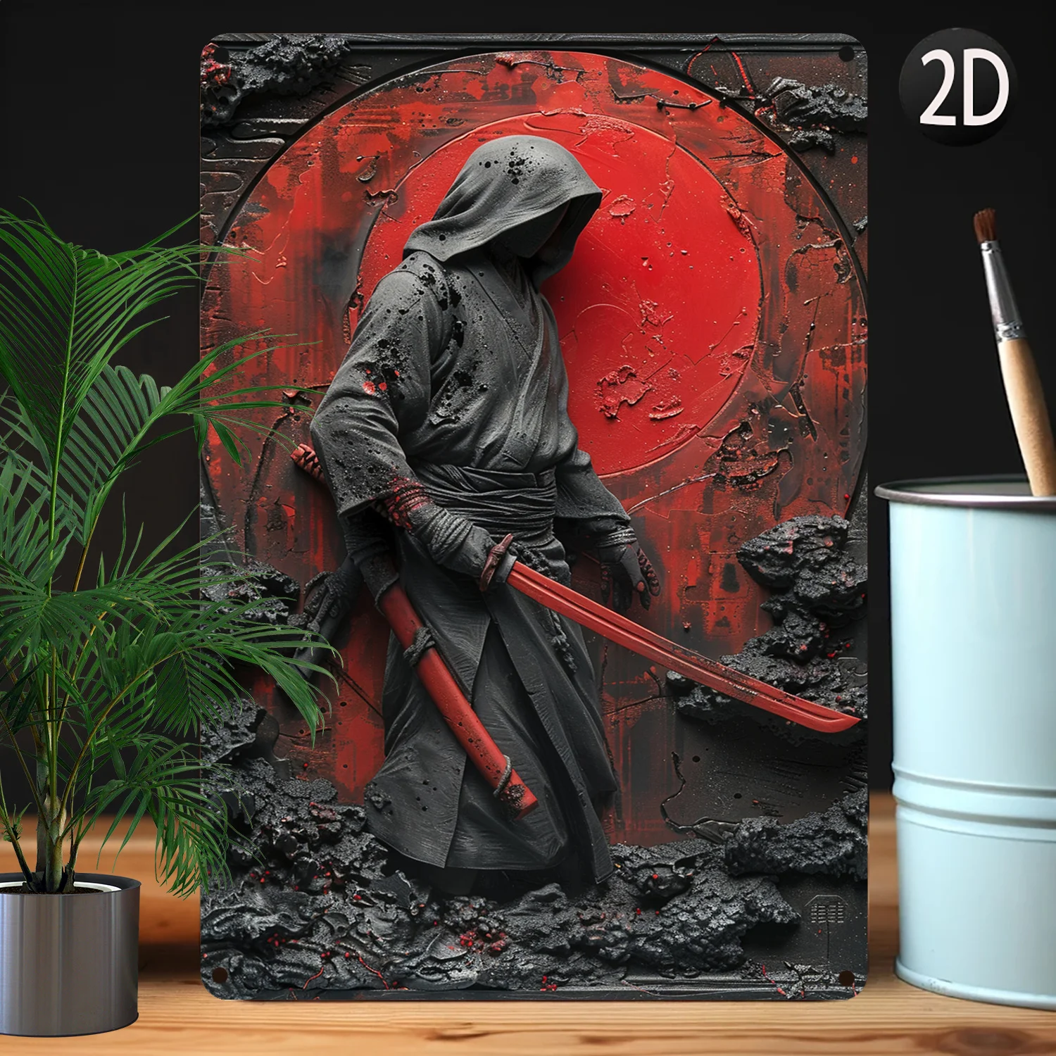 

1pc Aluminum Metal Wall Art - Moisture Resistant Ninja Warrior Scene - Durable 8x12 inch Decor for Home and Office