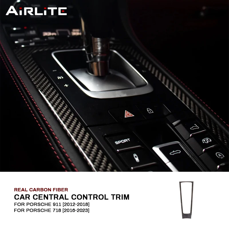 

Real Carbon Fiber Car Central Control Gear Panel Frame Trim Cover Sticker Accessories For Porsche 718 2016-2023 911 2012-2018