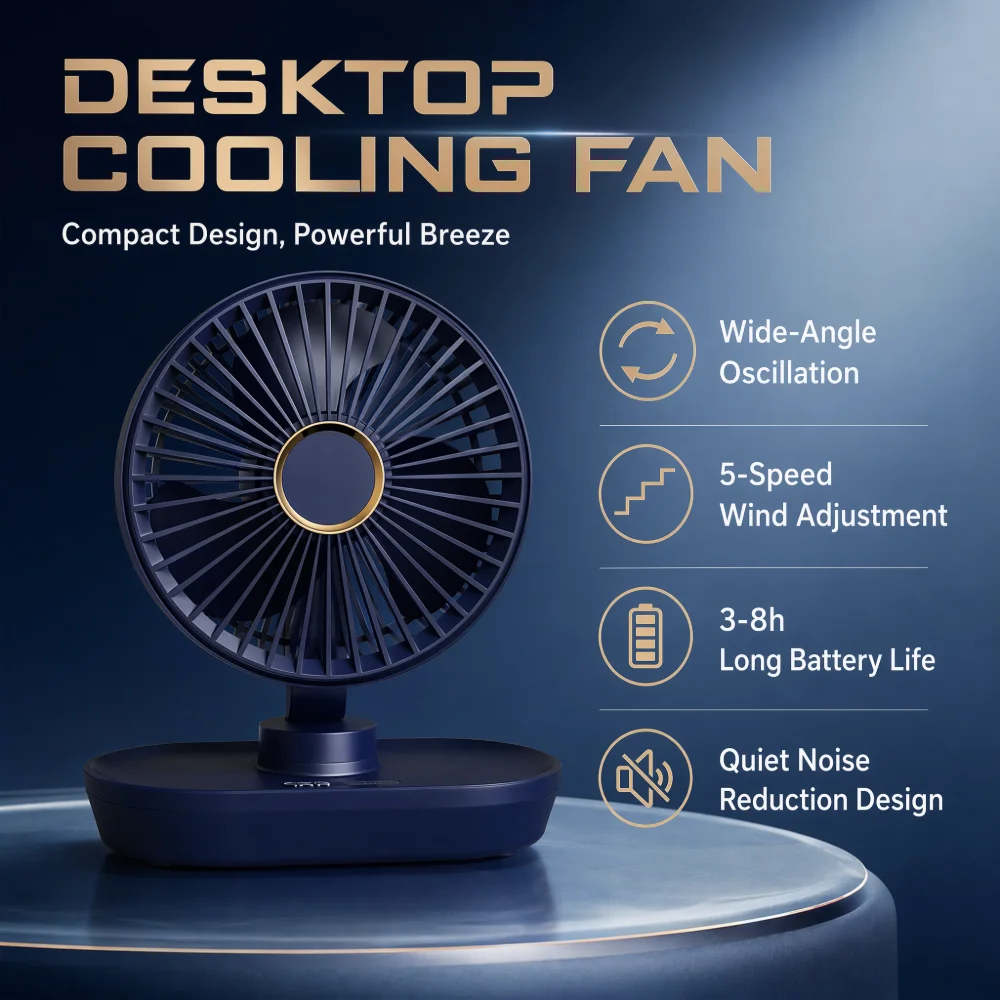 Portable Oscillating Table Fan Small Desktop Cooling Fan for Home And Office Use with Digital Display 5 Speed Settings