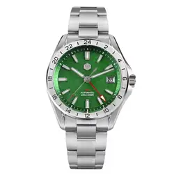 San Martin Men GMT Watch 39mm Automatic Mechanical Wristwatch 10ATM Waterproof Luminous Sapphire NH34 Red Agate Green Jade Stone