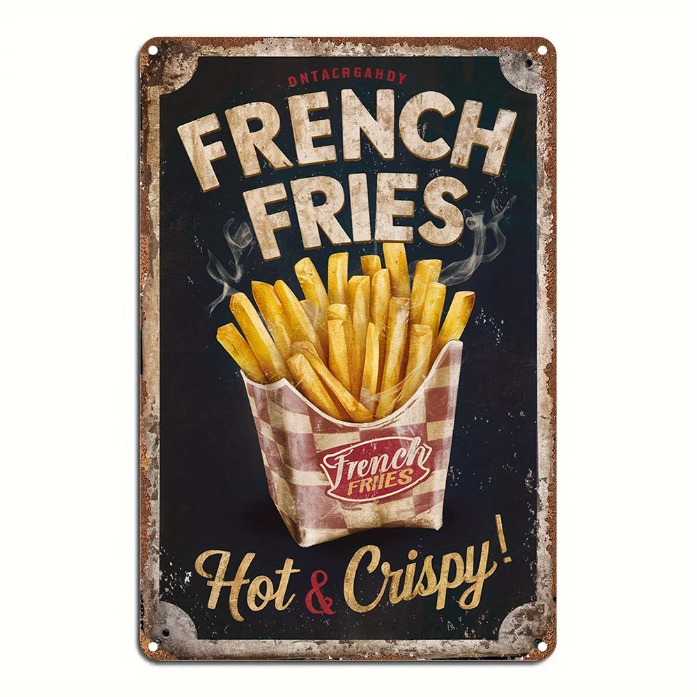 1 Stück Vintage-Metallschild mit Motiv Pommes Frites, geeignet zur Dekoration von Wänden in Häusern, Schlafzimmern, Restaurants, Bars, Cafés.