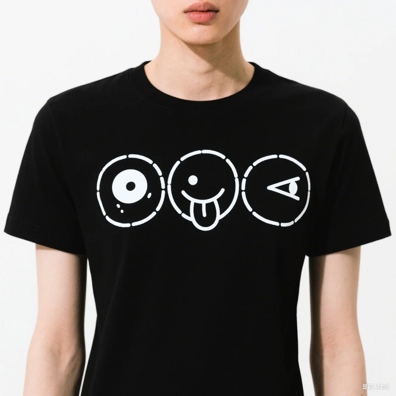 

A casual sporty and comfortable T-shirt with the smallest line art print pattern for a face that doesn't match the gender