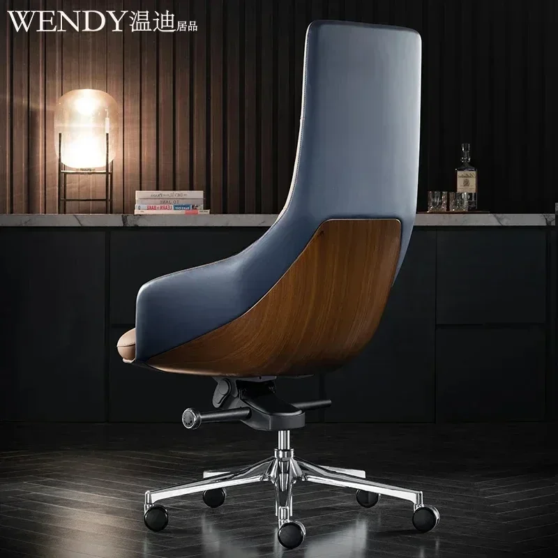 Y Light luxury simple leather boss office chair comfortable cowhide big class president swivel chair study computer chair