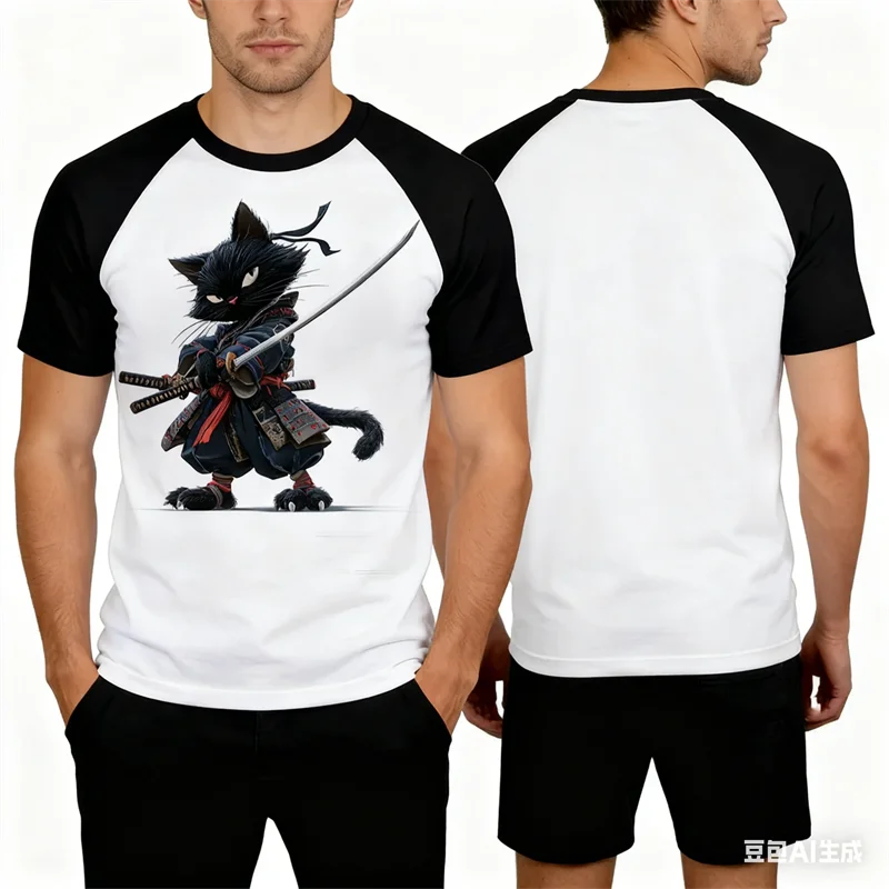 

Минималистичный мужской комплект с короткими рукавами и 3D принтом самурая, модная свободная дышащая футболка с круглым вырезом, шорты, мужской комплект из двух предметов, одежда
