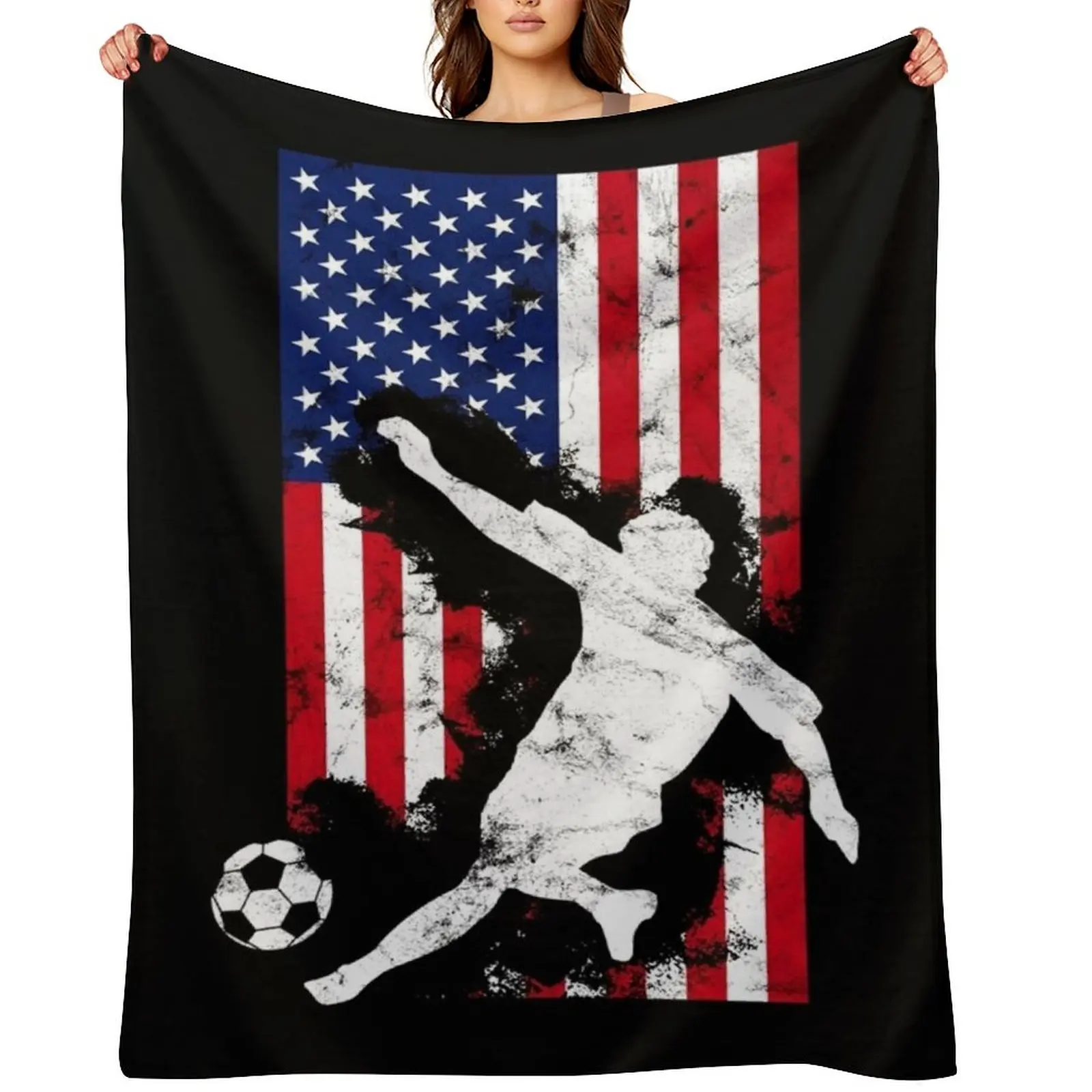 

American flag usa soccer player team Throw Blanket Decorative Sofas halloween Polar Designers Blankets