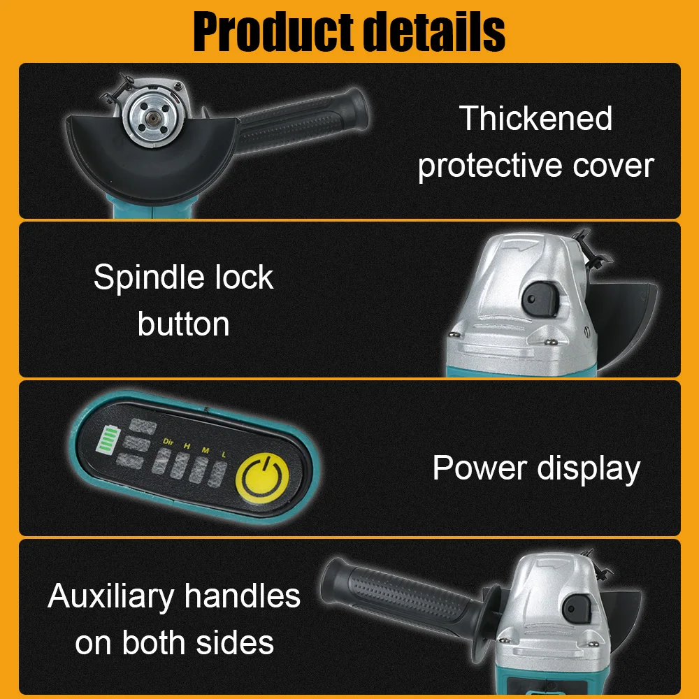 Power Tool Brushless Cordless Angle Grinder 100mm Hand Tool for 21V Battery DIY Cutting Grinder Machine 125mm