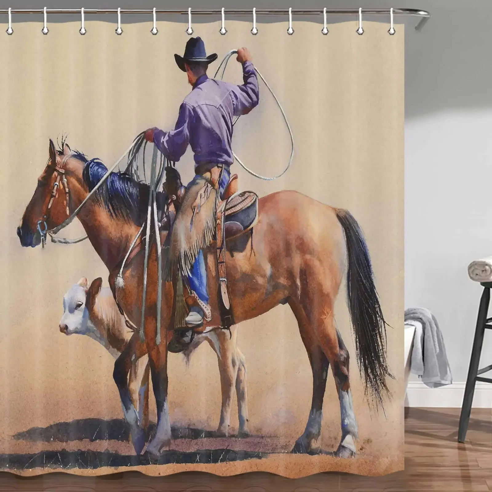 Western Cowboy Shower Curtain Vintage Horse Shower Curtain Farmhouse Western Country Primitive Vintage American Bathroom Curtain