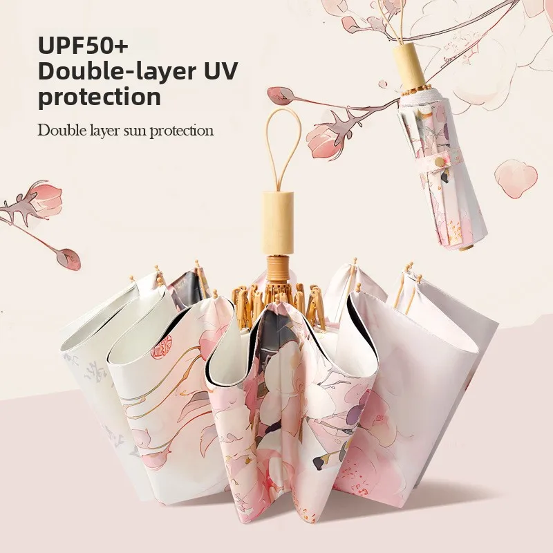 

Women's Double Layer Sunshade Umbrella Vintage Windproof UV Protection Sunscreen Retro Style Three Foldable Umbrella