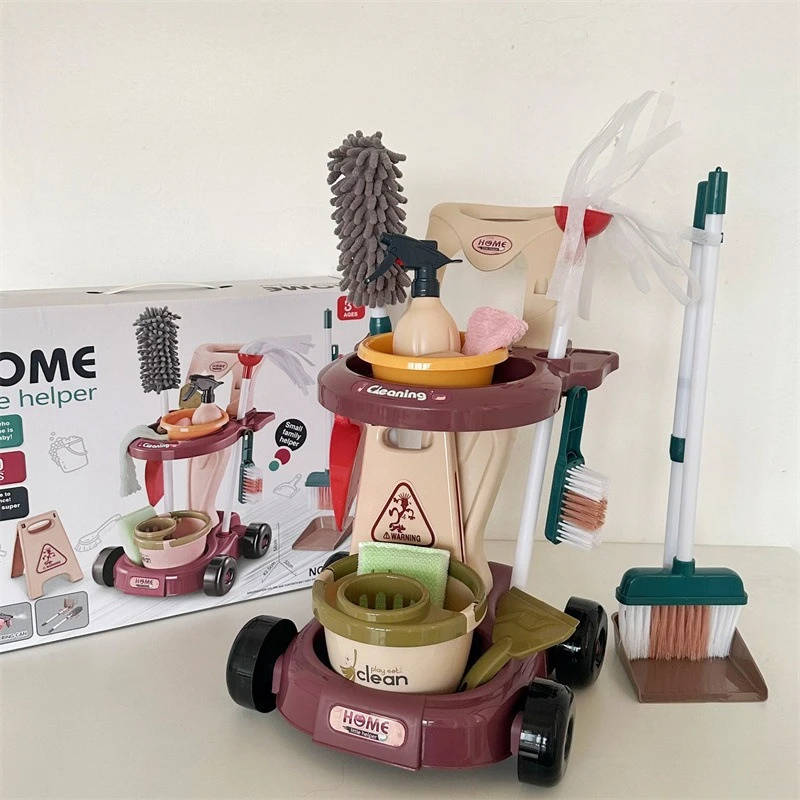 Play House เด็กจําลองทําความสะอาดเครื่องมือกวาดชุดรถเข็นสําหรับชายหญิงสุขอนามัย Sweeping MINI Mop เล่นกับของเล่นที่บ้าน