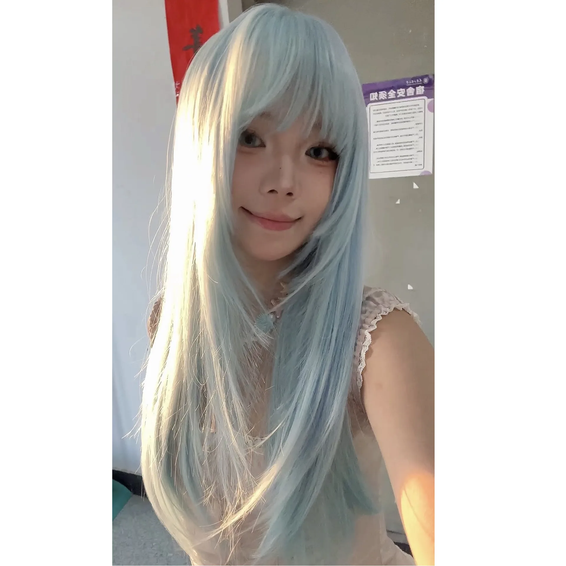 

Synthetic Long Straight Wig for Women Mi-Ku Angel Blue Daily Lolita Full Head Cosplay Natural Hair Style JK Party Costume