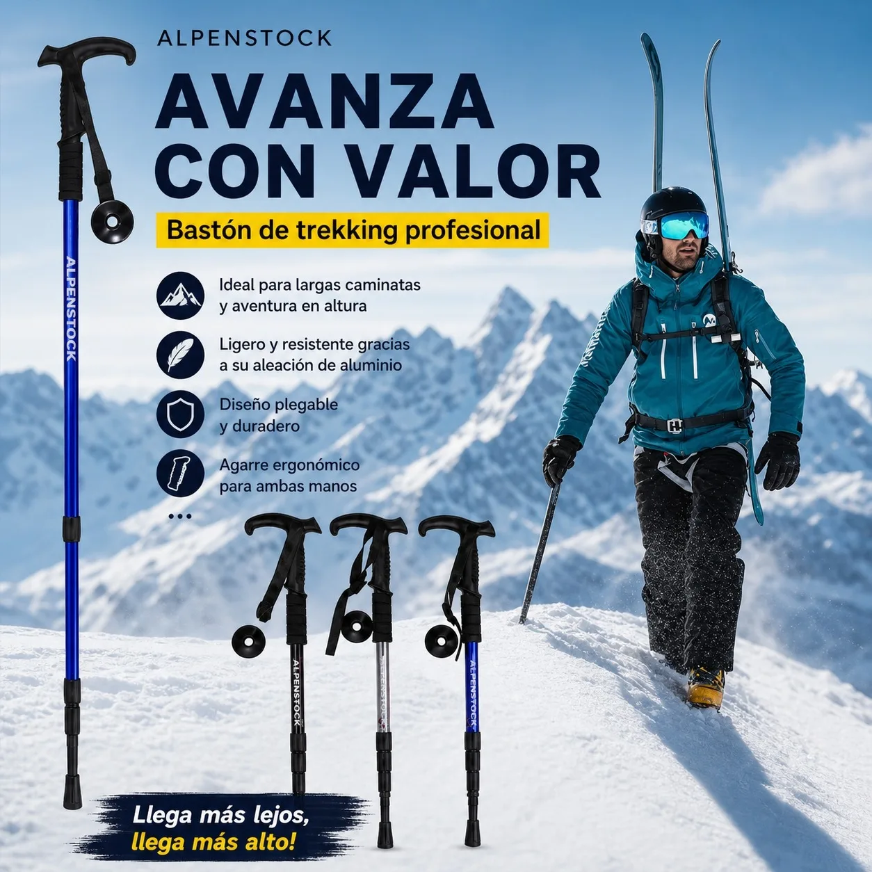 Bâton de randonnée professionnel réglable en aluminium 50-110 cm, bâton de randonnée pliable avec poignée ergonomique et système d'absorption des chocs pour l'alpinisme et les promenades en plein air.